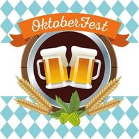 gelukkig oktoberfest feest met bieren en gerst cirkelvormig frame vector