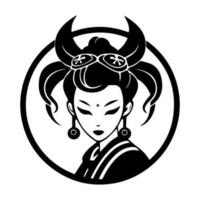 een fusie van traditioneel en modern esthetiek, deze hand- getrokken logo ontwerp portretteert de verleidelijk charme van een Japans geisha meisje. vector