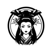 Japans geisha meisje hand- getrokken logo ontwerp illustratie vector