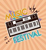 muziekfestival belettering poster met piano electronic vector