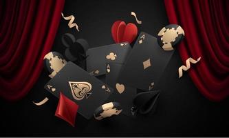 speelkaart winnende pokerhand casinofiches vliegende realistische tokens voor gokken contant geld voor roulette of poker