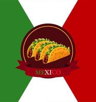 Mexicaans eten restaurant poster met heerlijke taco's en lint vector