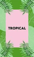 tropische belettering poster met bladeren palmen in roze vierkant frame vector
