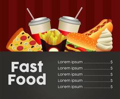 fastfood menusjabloon in zwarte en rode achtergrond vector