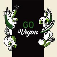 ga vegan belettering poster met groenten op zwarte achtergrond vector