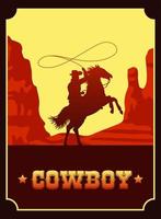 cowboybelettering in de scène van het wilde westen met cowboy lassoing vector
