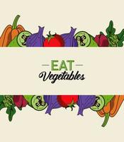 eet groenten belettering poster met gezond voedsel kleurrijk vector