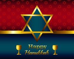happy hanukkah viering belettering met gouden ster vector