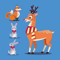 happy merry christmas bundel dieren karakters vector