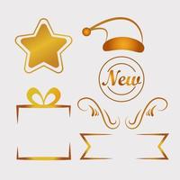 bundel van zes happy merry christmas gouden set pictogrammen vector