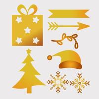 bundel van zeven happy merry christmas gouden iconen vector