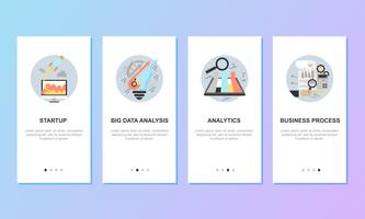Onboarding-schermen voor het concept van mobiele app-sjablonen vector