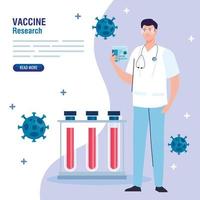 medisch vaccinonderzoek arts met buizentest in ontwikkeling coronavirus covid19 vaccin vector