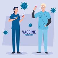 medisch vaccinonderzoek koppel artsen professionals in ontwikkeling coronavirus covid19 vaccin vector