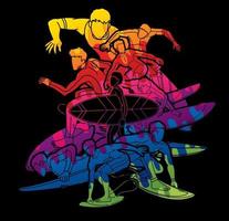 abstracte kleurrijke groep surfen sport mannen team surfer vector