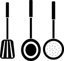 Koken lepels in zwart en wit kleur. glyph icoon of symbool. vector