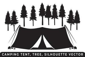 camping tent silhouet vector, tent en boom vector, camping silhouet, buitenshuis avontuur vector, camping tent icoon, Woud silhouet vector, nacht camping tafereel, nacht camping silhouet. vector