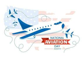 nationaal luchtvaart dag vector illustratie van vlak met lucht blauw achtergrond en Verenigde staten vlag in vlak tekenfilm hand- getrokken Sjablonen