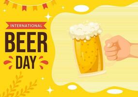 Internationale bier dag vector illustratie met proost bieren viering in vlak tekenfilm hand- getrokken landen bladzijde achtergrond Sjablonen