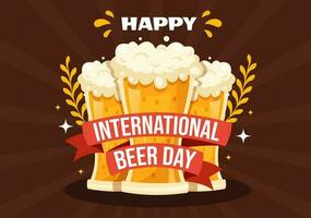 Internationale bier dag vector illustratie met proost bieren viering in vlak tekenfilm hand- getrokken landen bladzijde achtergrond Sjablonen