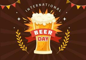 Internationale bier dag vector illustratie met proost bieren viering in vlak tekenfilm hand- getrokken landen bladzijde achtergrond Sjablonen