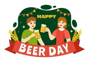Internationale bier dag vector illustratie met proost bieren viering in vlak tekenfilm hand- getrokken landen bladzijde achtergrond Sjablonen