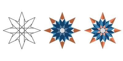 lineaire en platte en veelhoekige oosterse geometrische blauwbruine ster vector