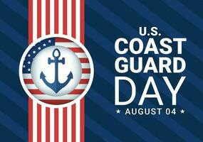 Verenigde staten kust bewaker dag vector illustratie Aan augustus 4 met Amerikaans vlag en schip achtergrond in vlak tekenfilm hand- getrokken Sjablonen
