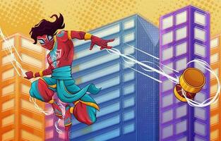 superheld hangende in de gebouw achtergrond vector