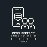 werk communicatie app wit lineair bureaublad icoon Aan zwart. team chatten. ogenblik berichten. pixel perfect 128x128, schets 4px. geïsoleerd gebruiker koppel symbool voor donker thema. bewerkbare beroerte vector