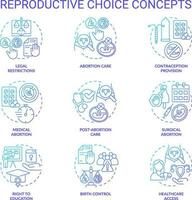 voortplantings- keuze blauw helling concept pictogrammen set. vrouw machtiging. seksueel Gezondheid. sociaal gerechtigheid. geboorte controle. mijn lichaam. vrouwen Rechtsaf idee dun lijn kleur illustraties. geïsoleerd symbolen vector