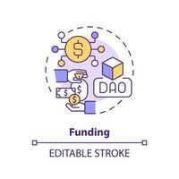 financiering concept icoon. kopen en verkopen cryptogeld. blockchain. dao lunch stap abstract idee dun lijn illustratie. geïsoleerd schets tekening. bewerkbare beroerte vector