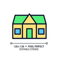 huisje pixel perfect rgb kleur icoon. platteland huis voor recreatie. echt landgoed aankoop. landelijk huis aankoop. geïsoleerd vector illustratie. gemakkelijk gevulde lijn tekening. bewerkbare beroerte