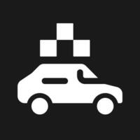 taxi met controleur donker mode glyph ui icoon. passagier voertuig bestellen. gebruiker koppel ontwerp. wit silhouet symbool Aan zwart ruimte. solide pictogram voor web, mobiel. vector geïsoleerd illustratie