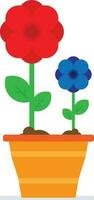 bloempot met rood en blauw bloem. vector illustratie