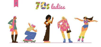 Dames van de jaren 70 vector illustraties set.