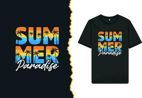 zomer paradijs wijnoogst retro kleur-stijl typografie t-shirt ontwerp sjabloon. de concept voor strand liefhebbers. vector illustratie met een palm boom, en zee.