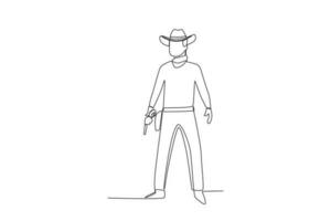 een jong cowboy stond Holding een geweer vector