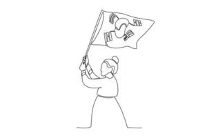een vrouw Holding een vlag met beide handen vector
