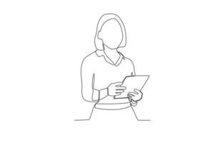 een vrouw met kort haar- looks Bij kantoor documenten vector