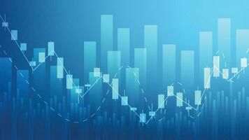 economie situatie concept. financieel bedrijf statistieken met bar diagram en kandelaar tabel tonen voorraad markt prijs en valuta uitwisseling Aan donker groen achtergrond vector