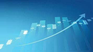 economie situatie concept. financieel bedrijf statistieken met bar diagram en kandelaar tabel tonen voorraad markt prijs en valuta uitwisseling Aan donker groen achtergrond vector