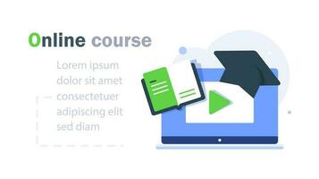 online Cursus concept, plat ontwerp icoon vector illustratie