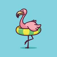 schattig flamingo met zwemmen banden tekenfilm illustratie geïsoleerd natuur vector