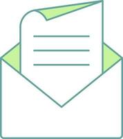 Open envelop met papier icoon in groen en wit kleur. vector