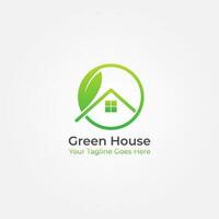 groen huis logo vector grafisch ontwerp met cirkel vormig blad vector