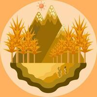 herfst ecosysteem bestaat van boom, bergen, rivieren en de zon vector