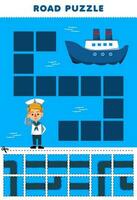 onderwijs spel voor kinderen weg puzzel helpen matroos Actie naar de veerboot schip afdrukbare beroep werkblad vector