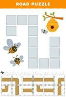 onderwijs spel voor kinderen weg puzzel helpen bij Actie naar bijenkorf afdrukbare boerderij werkblad vector