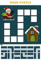 onderwijs spel voor kinderen weg puzzel helpen de kerstman Actie naar de af hebben lijn afdrukbare winter werkblad vector